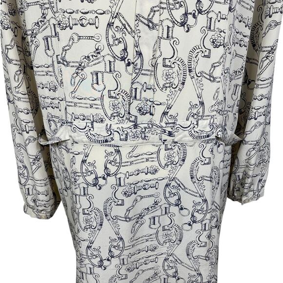 Tory Burch Celestial Frentera Angelique Silk Shirt Dress Nautical Beige Size 14 - Picture 5 of 16